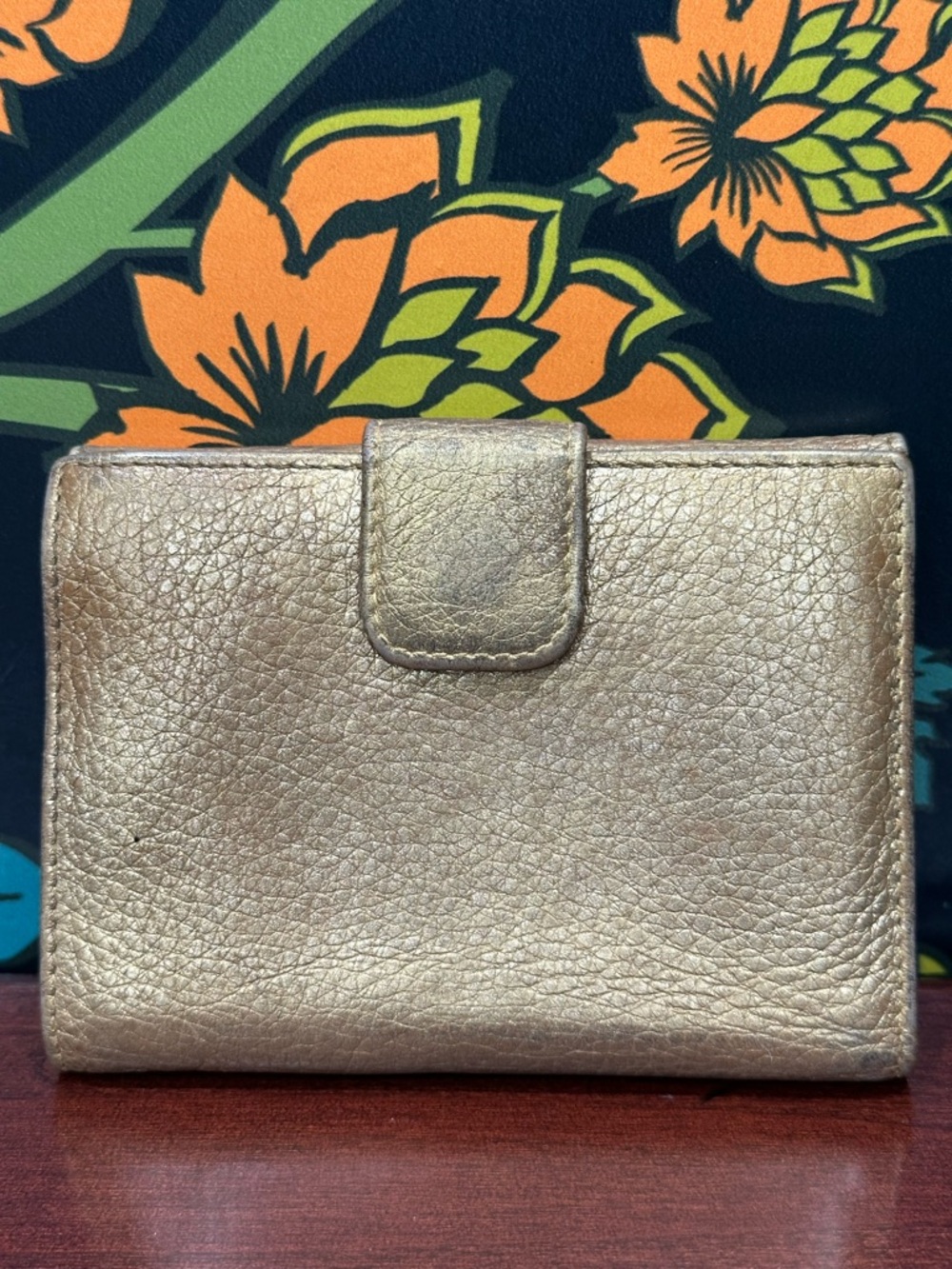 Prada Metallic Gold Leather Wallet Fold Over Long Wallet Milano Italy - Picture 7 of 14